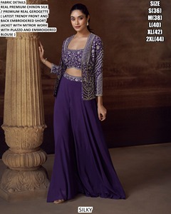 Bandhani Black Embroidered Chinon Silk Salwar Kameez Short <b>Jacket</b> Plazzo <b>Women</b> Traditional <b>Wedding</b> Wear Quick Dry Floor-Length - Product Image 5