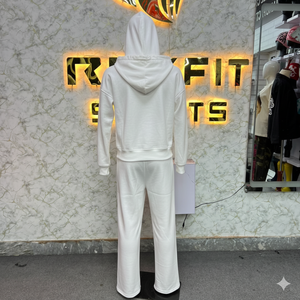 High Quality Royal Nature <b>White</b> Hooded <b>Tracksuit</b> Full Zipper Cotton Casual Set With Embroidery Logo Front Pockets Autumn Wear - Product Image 2