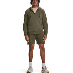 Olive green <b>zip</b>-up <b>hoodie</b> and jogger set with drawstring hood, front <b>pockets</b>, and elastic cuffs for a cozy and casual fit. - Product Image 1