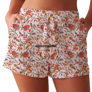Shorts en coton faits main sur mesure avec cordon de serrage, toutes tailles, imprimé à la main, shorts d'été pour femmes, vêtements de détente d'été - Product Image 6