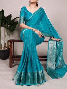 Magnifique sari chinon auto-imprimé avec travail de tissage zari en soie - vente en gros - Product Image 5
