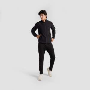 Arctiq Smart Casual <b>Joggers</b> in Black XL Size French Terry Woolen Fabric with Zipper Pleat Pattern Decorations for Training - Product Image 4