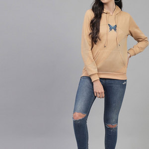 เสื้อฮู้ดผู้หญิงขายดีที่สุด เป็นมิตรกับสิ่งแวดล้อม สีพื้น สตรีทแวร์ ออกแบบโลโก้ด้านหน้าได้ตามต้องการ กันลม ระบายอากาศได้ดี น้ำหนัก 340 กรัม สำหรับฤดูหนาว - Product Image 4