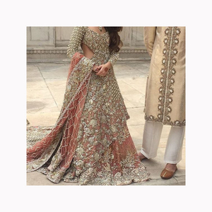 Vêtements de mariage indien traditionnel Faux Georgette broderie travail Lehenga Choli avec filet Dupatta fournisseur indien - Product Image 1