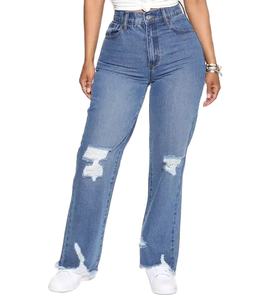 Jeans en coton spandex respirant et extensible de haute qualité pour femmes avec logo personnalisé à la mode pour femmes - Product Image 1
