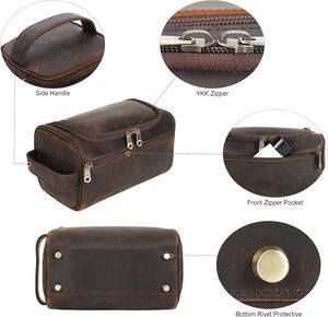 Bolso de Mano de Cuero Genuino con Cremallera Vintage, Asa Suave, Portátil, para Viajes, Cosméticos, con Patrón de Hilo y Logotipos - Product Image 4