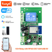 Module d'interrupteur intelligent WiFi Tuya 1 canal 7-32V, relais de télécommande RF433, ouvre-porte de garage sans fil à impulsions et auto-bloquant PST-TYWB-1CH