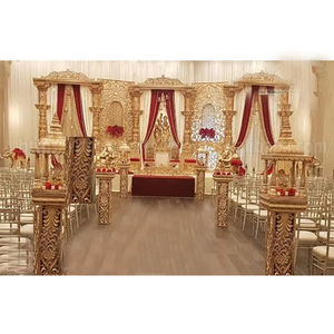 Decoración Tradicional para Escenario de Boda Radha Krishan, Decoración de Lujo para Escenario de Boda con Fibra Dorada, Decoración para Escenario de Boda India, Venta de DST Exports - Product Image 1