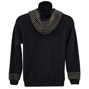Rockstar Glitz tachonado pulóver Sudadera con capucha moda negro algodón mezclado Sudadera con capucha básicos sudaderas Tops para Unisex - Product Image 6