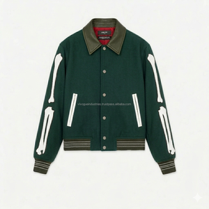 Hot Selling Skeleton Bone <b>Patchwork</b> Bomber <b>Jacket</b> Men's High Street Loose Fit Varsity <b>Jacket</b> Letterman <b>Jacket</b> - Product Image 2