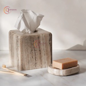 Boîte à mouchoirs de décoration intérieure de conception antique Boîte à mouchoirs de couleur blanche en marbre de haute qualité pour stations balnéaires Boîte à mouchoirs de décoration de table Fournitures - Product Image 5