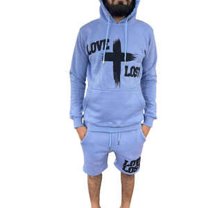 Conjunto de sudadera con capucha y pantalones cortos de 2 piezas con logotipo personalizado, ropa de calle unisex, ropa de descanso informal de verano para hombres y mujeres, OEM/ODM disponible - Product Image 1