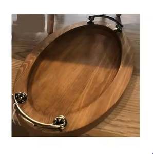 Plateau de service alimentaire en bois brun de haute qualité avec poignées, organisateur de cuisine à domicile, personnalisable, export Inde, type de plateau en métal - Product Image 6