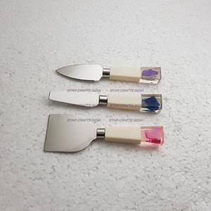 Juego de cubiertos de acero inoxidable pulido brillante de 3 piezas de lujo al por mayor 2022 con mango de mármol y resina natural antiguo de diseñador - Product Image 6