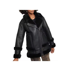 Nouveau 2025 mode haute qualité femmes Bomber veste en cuir hiver chaud peau de mouton fourrure cuir vestes manteaux pour femmes - Product Image 5