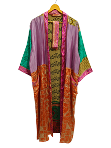 ชุดกิโมโนผ้าส่าหรีน้ำหนักเบาหลากสีสำหรับผู้หญิงชุดคลุมผ้าไหมส่าหรีสำหรับฤดูร้อน - Product Image 4