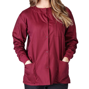 Women's Burgundy <b>Scrub</b> <b>Top</b> Long Sleeve Button Front With Pockets Hospital Uniforms Woven Cotton Polyester - Product Image 1