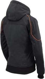 Veste de moto en cuir Softshell noire personnalisée pour femmes avec capuche, manteau de motard de style course - Product Image 5