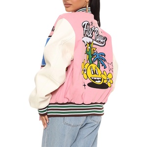 แจ็กเก็ตเบสบอลผ้ากำมะหยี่สำหรับผู้ชายและผู้หญิงแจ็กเก็ตหนังปักโลโก้ด้านหน้าสำหรับผู้ชาย - Product Image 3