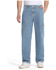Men's Relaxed Fit Cargo <b>Jeans</b> Elastic Waist 6 Pockets Straight Leg <b>Work</b> Utility Pants Relaxed Fit Cargo <b>Jeans</b> Flex Waist Design - Product Image 1