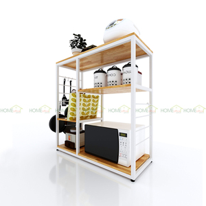 Étagère de rangement de cuisine en bois de caoutchouc et structure en fer 40x100x100cm KB68002 - Product Image 2