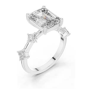 4.25 CT <b>Emerald</b>-Cut Lab Diamond Three-Stone <b>Ring</b> for Women VVS-VS EF Clarity 18KT, 14KT, 10KT Gold & 925 <b>Silver</b> - Product Image 4
