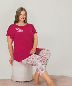 Conjunto de Pijama Capri para Mujer Talla Grande, Tela de Viscosa, Transpirable, Suave, para Verano - Product Image 3
