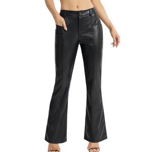 Precio al por mayor de las mujeres de PU pantalones de cuero para el invierno de desgaste de nuevo estilo de Color sólido liso en blanco de las mujeres pantalones de cuero - Product Image 3