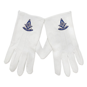 Couvre-mains en coton maçonnique Bleu Brodé Carré et Boussole Logo Gants maçonniques de haute qualité - Product Image 6