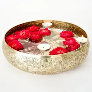 Classic Chitai Design Urli Bowl for Home Decor aluminum Embossed Round Tray for Living Room Office Center Table Decoration