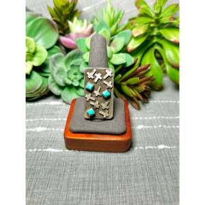 Scott Skeets High Grade Kingman Turquoise Platinum Sterling Silver <b>Adjustable</b> <b>Ring</b> Bezel Set Smooth Cut Boho for Everyday Wear - Product Image 1