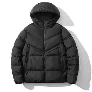 High Quality Zipper up Custom Brand Winter Warm <b>Quilted</b> 100% Polyester Down Puffer Men's Black Puffy Jacket - Product Image 1