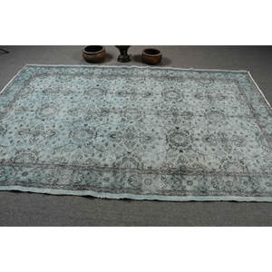 Tapis Turc Bleu Vintage 5.6 X 9.1ft Style Boho Laine Faite à la Main avec Support en Latex pour Chevet Rectangle Patchwork Motif - Product Image 3