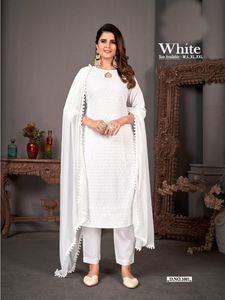 Kurti – pantalon de qualité supérieure en rayonne Pure, manches de travail, broderie de fil complet dupata, coton lourd - Product Image 2