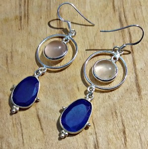 ต่างหูห้อยชุบทองคลาสสิกที่สง่างามเครื่องประดับที่ดีกับโรสควอตซ์-พลอยคาลซิโดนีโลหะทองเหลืองสำหรับงานเลี้ยง - Product Image 1