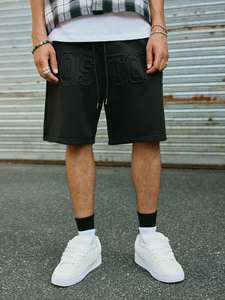 Streetrush กางเกงขาสั้นเชือกผูกแบบมินิมอลของผู้ชายพร้อมตัวอักษรขนาดใหญ่ที่ปิดเอวยางยืดสไตล์สตรีท - Product Image 4