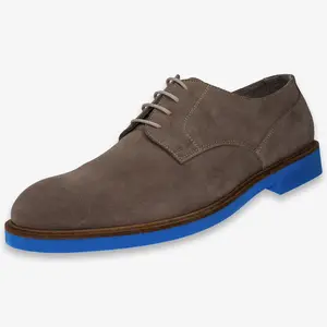 Casual Men's Lace-up Derby In Dove Gray Nubuck Handmade In Italy With Trendy Bottom
