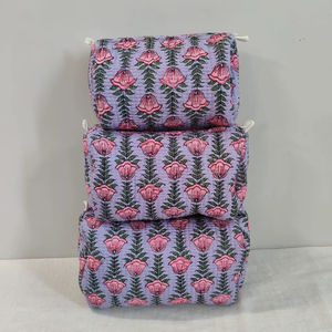Set Of 3 Cotton Quilted Makeup <b>Bag</b> & Organizer Cotton <b>Toiletry</b> Case <b>Travel</b> <b>Bag</b> floral Print Makeup <b>Bag</b> <b>Toiletries</b> Organizer <b>Bag</b> - Product Image 1