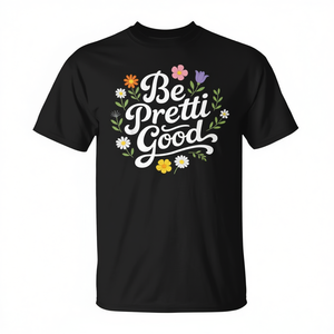 T-shirt Be Pretty Good con motivo floreale a margherita e citazione motivazionale per uso promozionale - Product Image 2