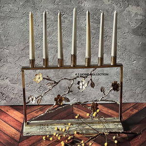 Lot de 3 bougeoirs design feuillu aluminium métal couleur argent avec dessus en verre décoration d'éclairage artisanale de luxe - Product Image 3