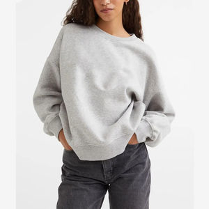 Logo brodé personnalisé Pull à col rond en coton pour femmes Épaules tombantes Pull surdimensionné Sweat-shirt en coton biologique - Product Image 1