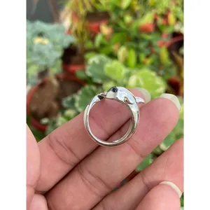 925 <b>Silver</b> Dolphin <b>Ring</b> Vintage <b>Boho</b> Marquise Shape 14k Fine Jewelry with Vermeil Plating Gemstone Inlay Dainty Everyday Wear - Product Image 3