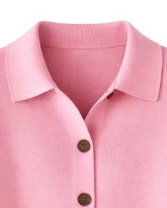Women Pink Button Front Knit Cardigan Sweater Long Sleeve Soft Casual <b>Winter</b> <b>Top</b> With Polo Collar For Ladies Fashion Wear - Product Image 5