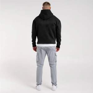 Men's <b>Black</b> Relaxed Fit <b>Plain</b> <b>Hoodie</b> - Stretchable Hem and Cuffs for Superior Comfort and Casual Style - Product Image 2