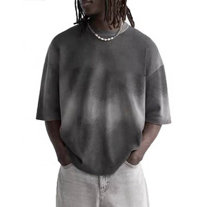 Nuevo estilo pesado 100% algodón Drop-Shoulder Oversize camiseta lavado ácido negro largo bambú ligero tejido de talla grande Tops - Product Image 1