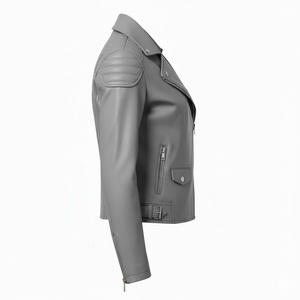 Veste de moto en cuir gris avec étiquette personnalisée, vente en gros en vrac, prix d'usine, style motard authentique, manteau de mode pour femmes, OEM - Product Image 4