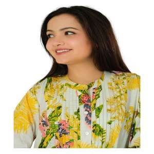 Haut en coton jaune, hauts sérigraphiés, chemisier femme, chemises bohème hippie en coton pour femme - Product Image 3