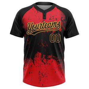 Rojo Negro Texturizado Personalizado Sublimación Béisbol/Softball Jerseys 2 Botones Club Jersey Venta al por mayor 100% Poliéster Transpirable - Product Image 2