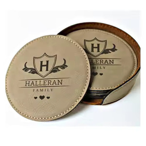 Impression en creux personnalisée de qualité estampage à chaud logo Ensemble de dessous de verre en cuir pour cocktail - Product Image 1