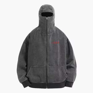 Sweat à capuche en tricot à fermeture éclair intégrale pour hommes adolescents, imprimé gangster personnalisé, double couche, délavage acide, style ninja - Product Image 2